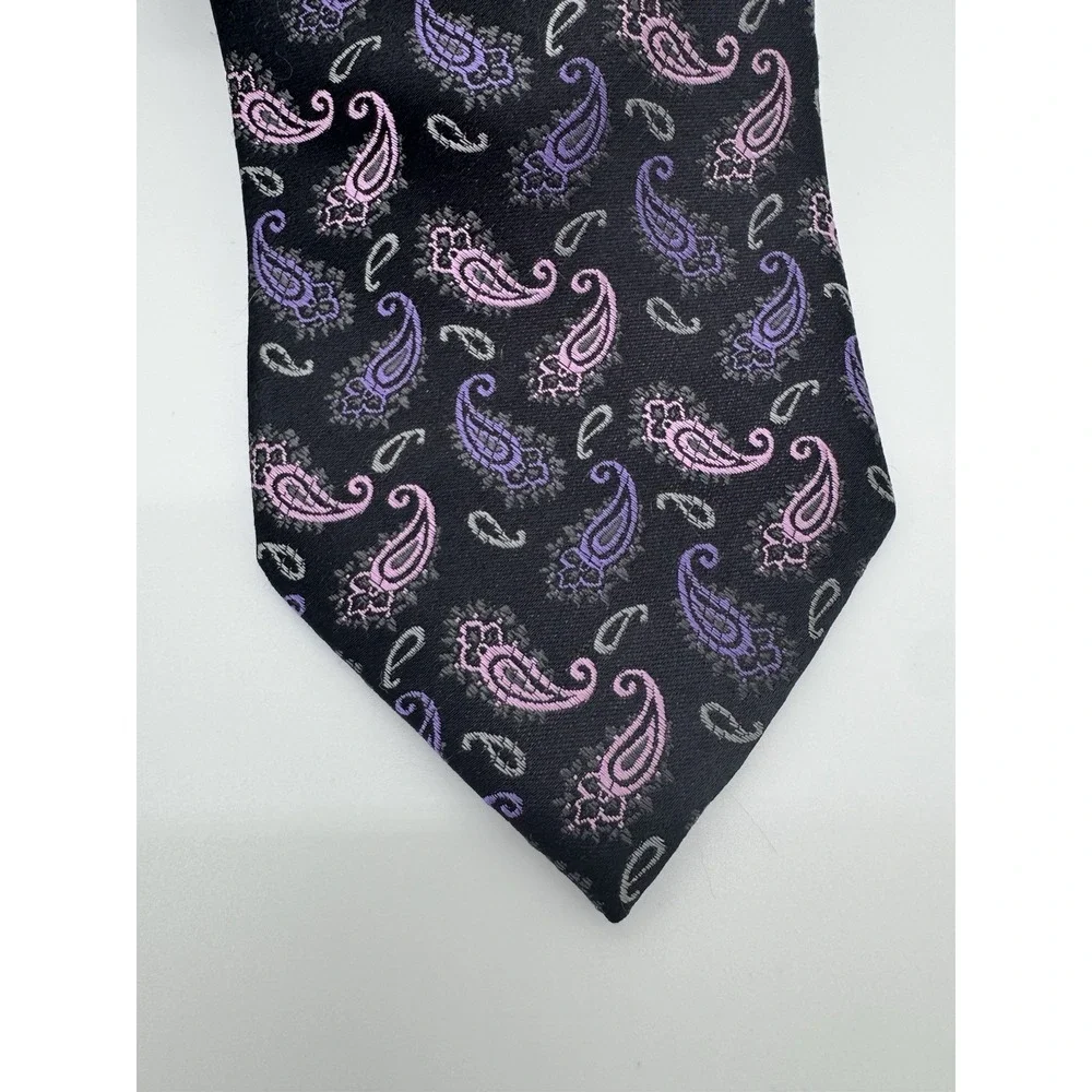 XMI Platinum Mens Tie Black‎ Purple Pink Paisley Silk Classic Width Neck Tie